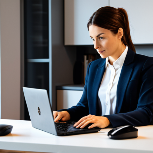 Home 17 Secure Smart Home Office**
"A professional working from a smart home office, surrounded by subtle smart home devices (smart lighting, thermostat). She is fully clothed in modest business casual attire, working on a laptop. The background shows a clean, modern interior. Safe for work, appropriate content, professional, perfect anatomy, correct proportions, well-formed hands, proper finger count, natural body proportions, high quality."
**
